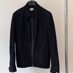 REISS Blue Suede Bomber Jacket Size Medium